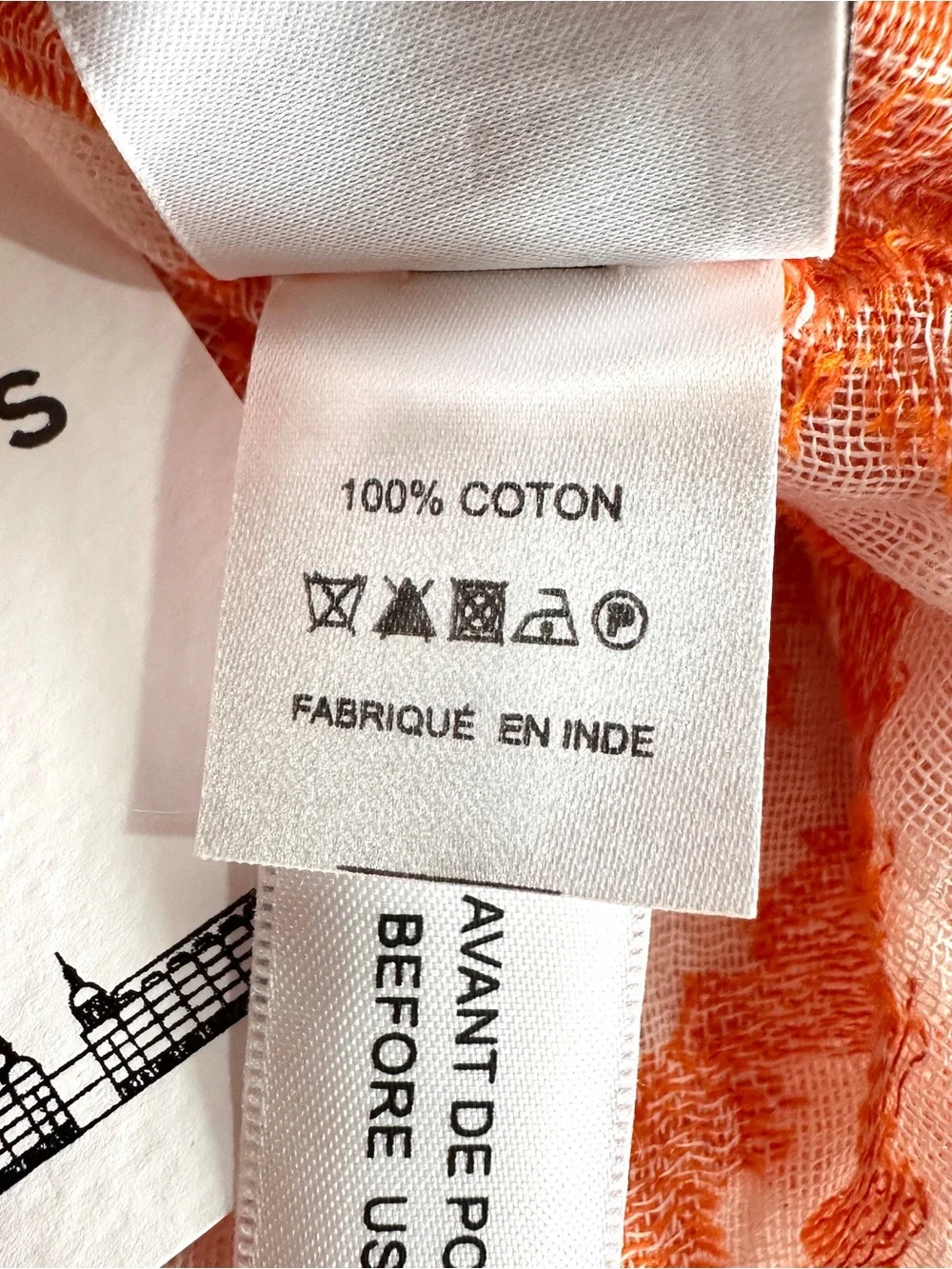 Au Printemps Paris Cotton Wrap Scarf Orange Chevron Zig Zag Print Fringe New